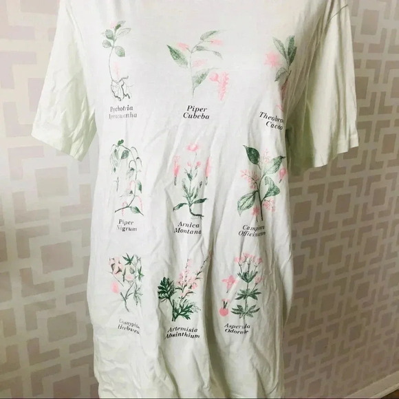 Poolhouse Women’s Mint Green Plant Graphic Short Sleeve Oversized Tee Medium - Picture 4 of 4